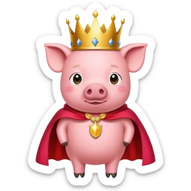 Pink pig with a golden crown and royal red cape, Technoblade character sticker