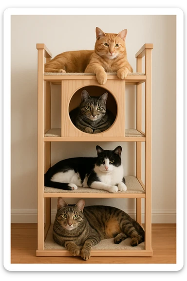 cats relaxing in a vertical playhouse sticker