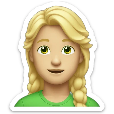 boy with blond hair bright skin and green eyes wear raiboal tshirt sticker