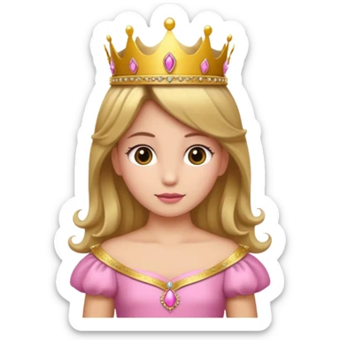 Una princesa con vestido rosa y corona que tenga el pelo castaño claro y ojos marrones  sticker