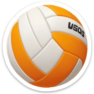 The scene captures a sunny sea beach with clear blue sea and sky, palm trees swaying. A volleyball resting on the orange sand ground of a beach, with a volleyball net in the background.  sticker