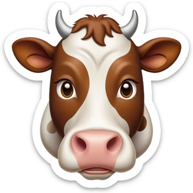 cinematic-noble-brown-and-white-cow-portrait-emoji,-poised-and-regal,-with-a-large,-sturdy-build-and-a-beautifully-patterned-hide-of-rich-brown-accented-by-crisp-white-patches,-deep-set-soulful-brown-eyes,-simplified-yet-sharp-and-sophisticated sticker