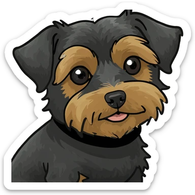 Create a yorkiepoo doodle dog with a black shirt on eating a taco sticker