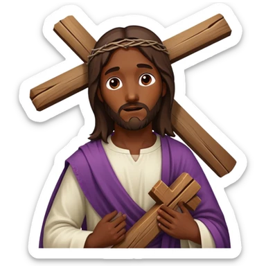 Dark skin christ Jesus injured walks with cross sticker