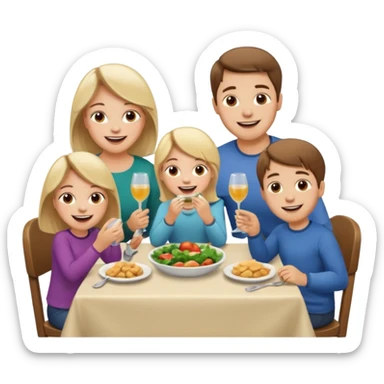 Family eating dinner and laughing together. Husband, wife, boy and girl (4 years old each) sticker