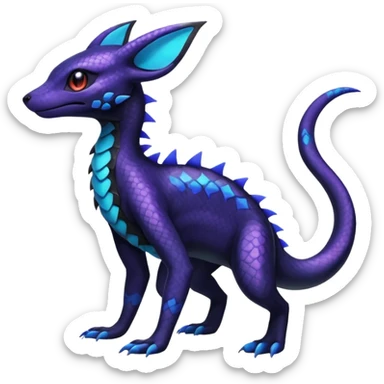 L Scaley Exotic Salandit-Aurorus-Umbreon-Fakémon-hybrid-creature (full body), 4 legs sticker
