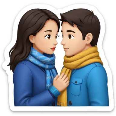date night christmas couples, dark hair, holding hands, about to kiss each other, wearing a winter outfits sticker