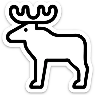 Create a moose icon in an outlined style with no fill, strong black lines, minimalist design, inspired by the reference image. sticker