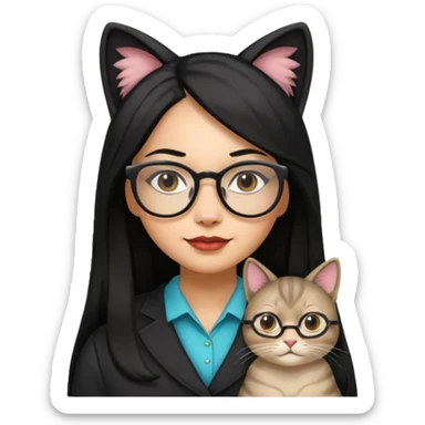 Hispanic woman with long silky hair and glasses dressed as a cat sticker