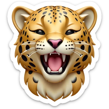 Cinematic Cute Yawning Jaguar Portrait Emoji, Head tilted slightly with a dramatic, wide-open yawn, showcasing a lithe, graceful build with distinctive rosette patterns and sleepy, half-closed eyes, Simplified yet irresistibly adorable features, highly detailed, glowing with a soft, cozy wild glow, high shine, relaxed yet expressive, stylized with a dash of whimsical feline charm, soft glowing outline, capturing the essence of a drowsy yet affectionate guardian that appears ready to stretch out for a nap! sticker