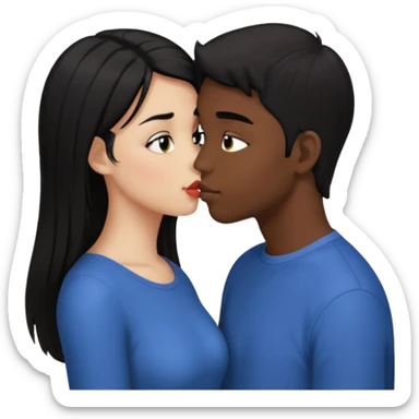ragazza con i capelli neri pelle scura che da un bacio a un ragazzo moro occhi scuri tutti e due capelli lisci sticker