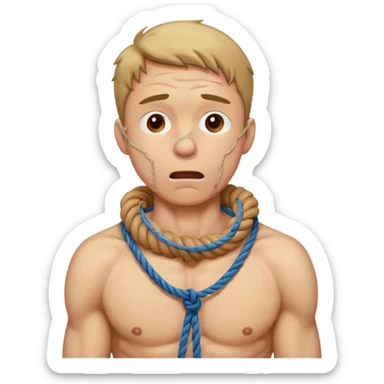 a guy strangling himself chocking himself with a rope so tight around his neck sticker