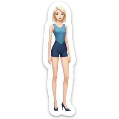Tall slender woman with elongated arms and legs, sharp angular facial features with high cheekbones and defined jawline sticker