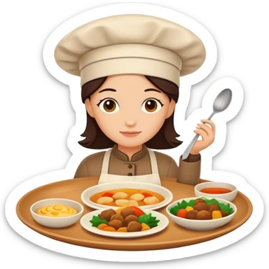 Home cooking humanless avatar in clean emoji-style illustration. Homemade dishes on a plate, warm cozy colors, simple shapes, flat design, high contrast, friendly and inviting. sticker