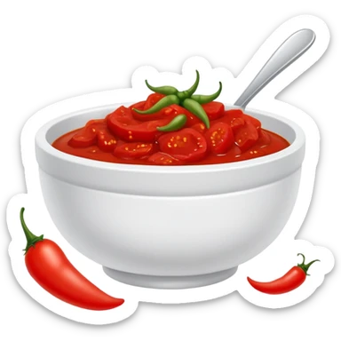 bowl of spicy tomato red chutney with chilies sticker