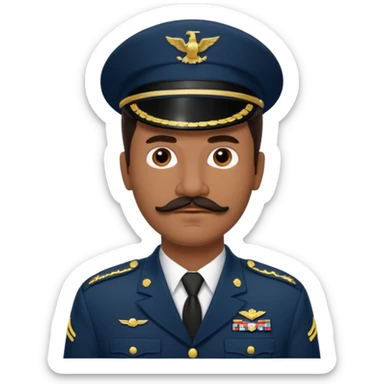 Medium- dark skin Hispanic man emoji with a dark brown slicked-back hairstyle, a well-groomed mustache, wearing a military uniform but no hat sticker