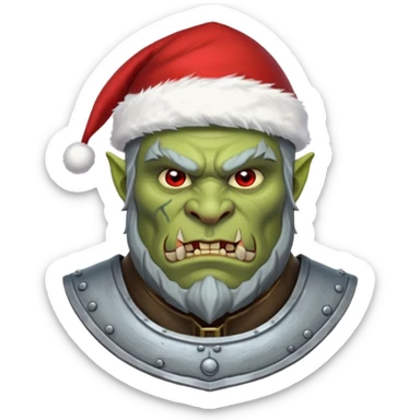 Fantasy Christmas orc legion soldier icon, iron tundra army theme, heavy winter armor, disciplined brutal look, cold steel color palette, emoji portrait, male/female variant
 sticker