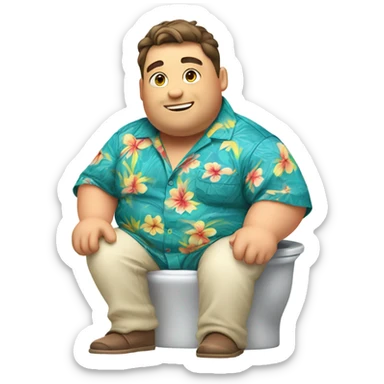 Chubby guy in hawai shirt sitting on toilet sticker