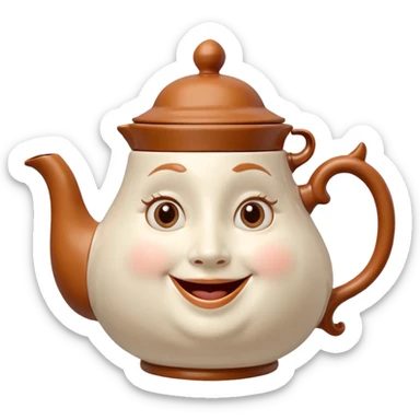 A character from the fairy tale Beauty and the Beast: Mrs. Potts, the lady who was turned into a teapot. She retains the teapot's original form, with an anthropomorphic face on the teapot. sticker