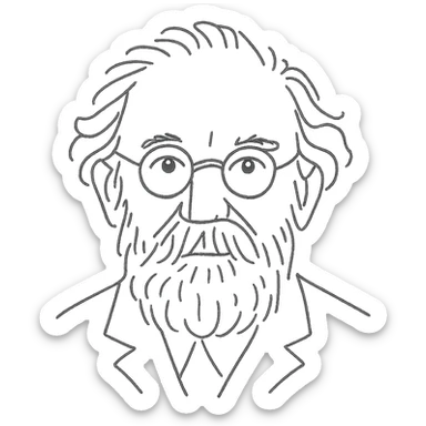 a hand drawn black outline portrait of philosopher Gaston Bachelard with similar-sized eyes based a famous portrait of him, with less messy hair sticker