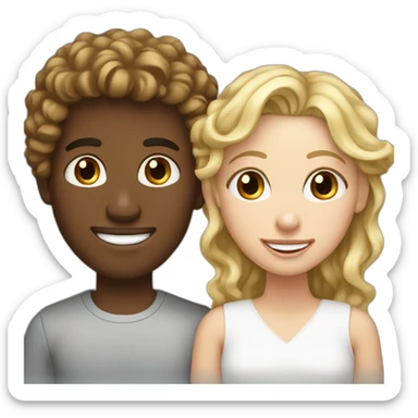 Couple, brown skin guy curly hair with a white girl blonde with teeth braces sticker