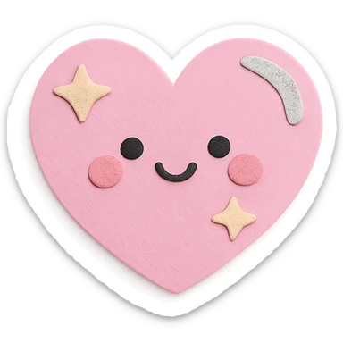 kawaii glittery pink heart, soft shine, soft pastel colors, no limbs, full body, paper craft style sticker