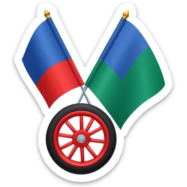 Emoji drapeau moitié à la verticale bleu en haut vert en bas avec une roue rouge au millieu  roue en plein millieu du drapeau sticker