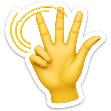 A 3D Apple-style yellow hand emoji, posed gracefully as if dancing, index finger extended and drawing a circular motion in the air, elegant curved motion lines around the finger showing the round movement, playful and dynamic gesture, smooth glossy surface, clean minimal background sticker