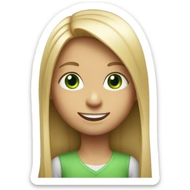 Smiling girl with long straight hair and green eyes sticker