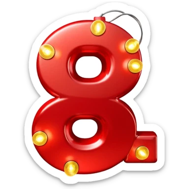A 3D number 3 in a movie theater setting, shiny red surface; bright string lights on the number ; cinematic glow with subtle haze; glossy, premium Hollywood countdown look; centered composition. sticker