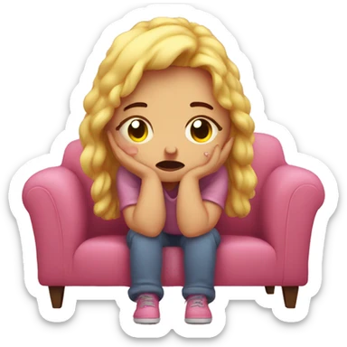 cozy sad girl crying on the pink couch  sticker
