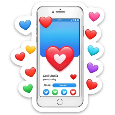  smartphone showing a colorful social media post with a heart and image icon sticker