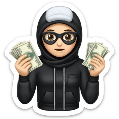 Robber with money na mão direita com uma blusa de frio preta  sticker