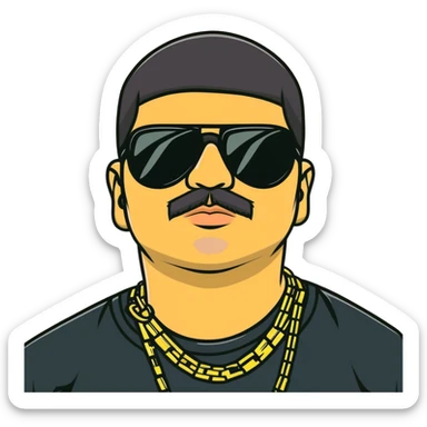 El Chapo drug lord with sunglasses and gold chains smoking weed sticker
