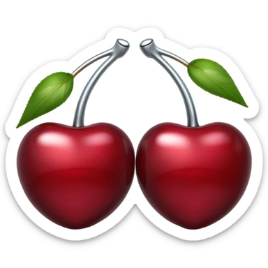 A pair of cherries emoji made of liquid silver chrome, smooth rounded shapes, glossy metallic surface, subtle sensual vibe, luxury sexy aesthetic, iOS emoji style, centered, clean white background sticker