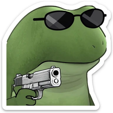 bufo frog meme with MLG sunglasses, cigarette, and aiming a gun sticker