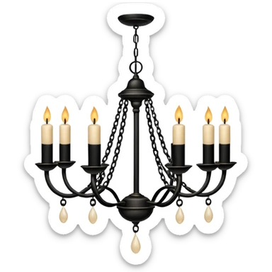 Simple minimalistic hanging wide short chained black Ceiling chandelier with beige-white candles sticker