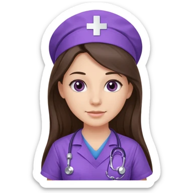 pretty brunette nurse with long hair in purple scrubs sticker