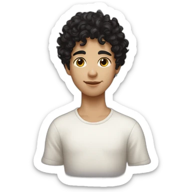 A sideportrait from the shoulders up of a pasty white teenage boy with dark black curly hair and a distinct nose holding a chalice of milk sticker