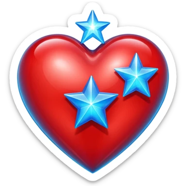 A transparent of a hologram of a red 3D heart with a bright blue star inside sticker