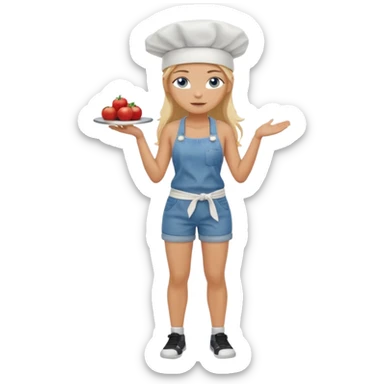 Sexy Full body 
Long Blonde hair blue eyed female chef arms folded wearing tank top and denim shorts sticker