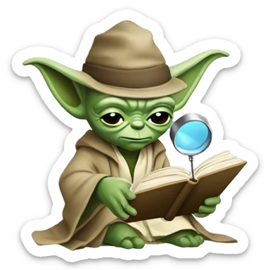 Master Yoda with a detective magnifying glass and a book  sticker