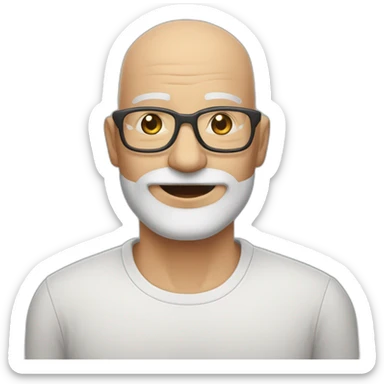 60 year old man, bald, whit beard,glasses and raised up sticker