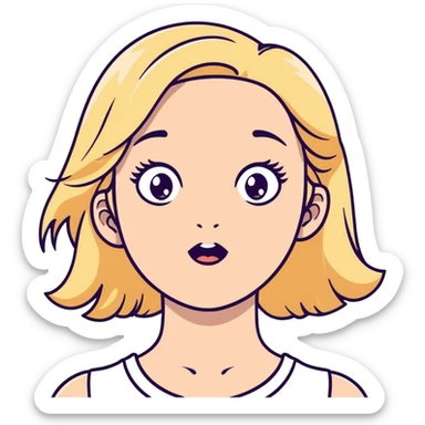 blonde girl with grey eyes doing skincare with surprised face sticker
