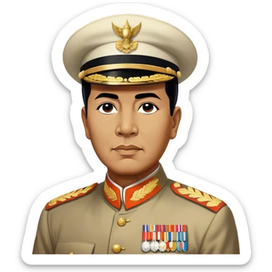 Sukarno (first president) – Cinematic Realistic Portrait of Sukarno, depicted as a charismatic, visionary leader in period attire with a determined gaze, rendered with dynamic historical textures and warm, inspiring lighting that captures his pioneering spirit and national pride. sticker