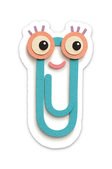 a quirky paperclip with googly eyes and eyelashes, whimsical expression sticker