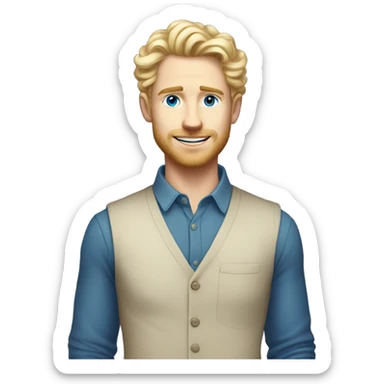 full body light curl blonde 30yo man blue eyed pale skin sticker