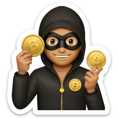 Robber emoji holding a 💰 wearing a mask that is made of robber suit without showing his hand the 💰 need to be in the left without is showing hands sticker
