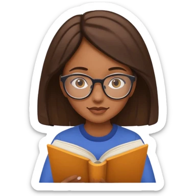 generate a genmoji of a dusky beautiful girl with reading glasses, reading a book sticker