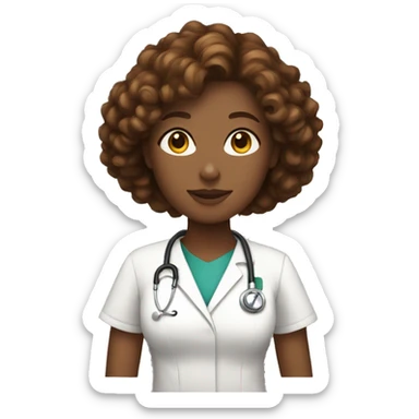White nurse woman with curly brown hair wearing a cape sticker